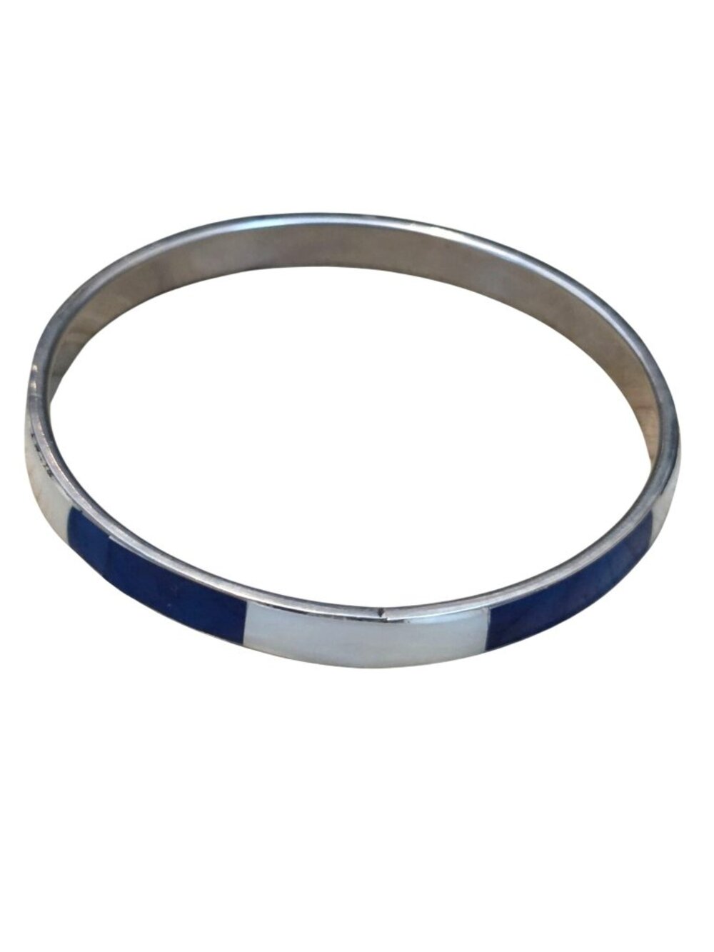 Vintage Mother of Pearl Inlay Thin Silver Tone 8" Bangle Bracelet